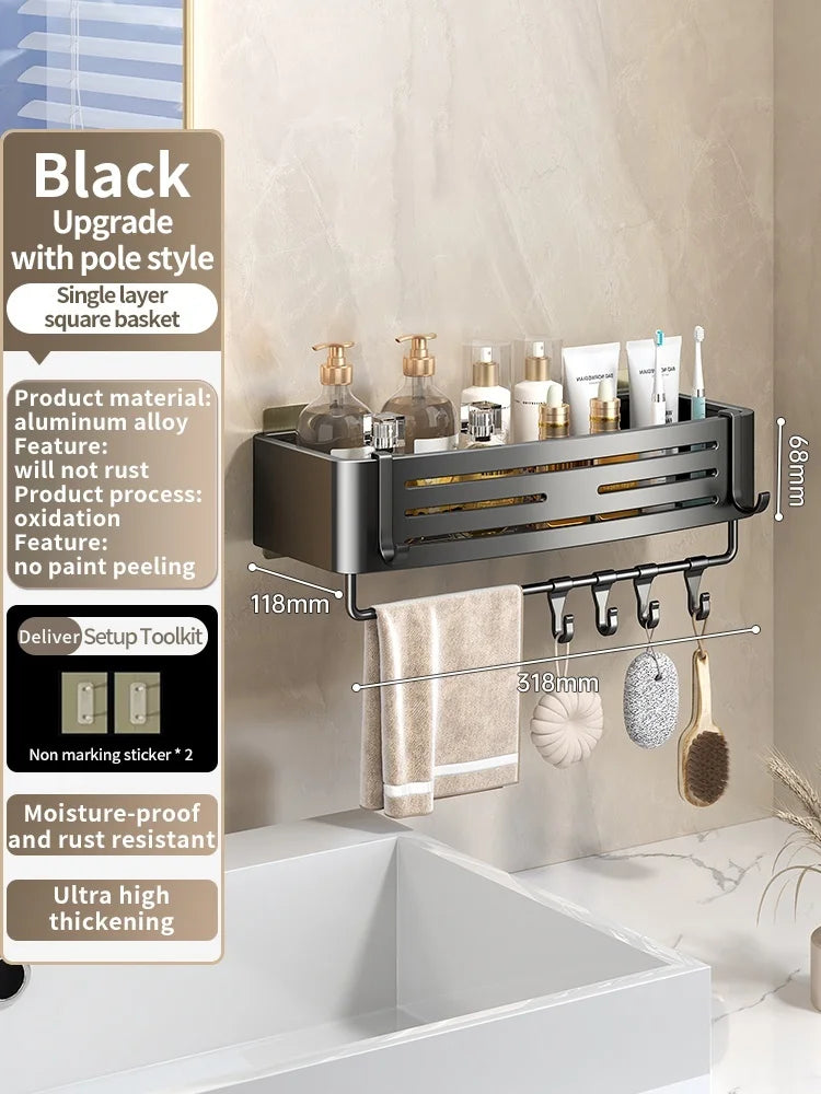 Kein Bohren Aluminium Badezimmer Regal Regale Shampoo Make-up Lagerung Halter Küche Organizer Wand Badezimmer Zubehör