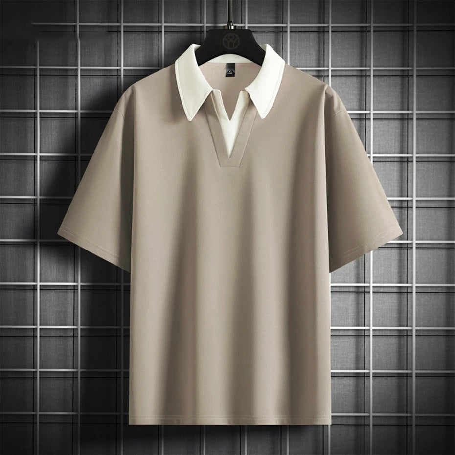 Summer V-neck T-shirt Men Plus Size 8XL Short Sleeve Tshirt Tops Tees Male Fashion Casual Shirts Big Size 8XL.