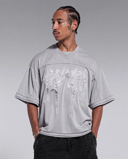 American fashion trend Gothic letter embroidery pattern oversized T-shirt men's retro loose fitting pullover short sleeved shirt.