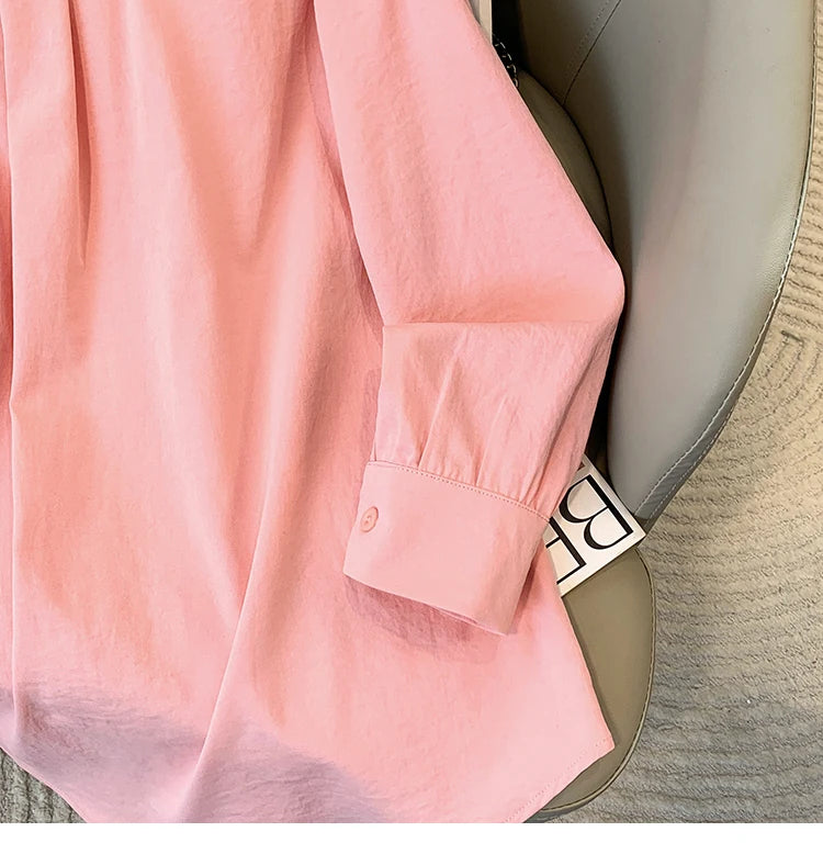 Plus Size Women's Blouses 2025 Spring Autumn Simple Lady Shirts Long Sleeve Big Pockets Shirt Loose Casual Tops