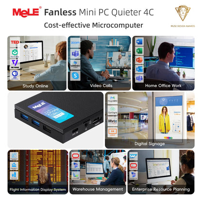 MeLE Quieter4C N150 Fanless Mini PC 32GB LPDDR5 512GB Micro Desktop Computer,4K,Dual HDMI,All-in-One USB-C WiFi 5 BT5.1 Ethernet.