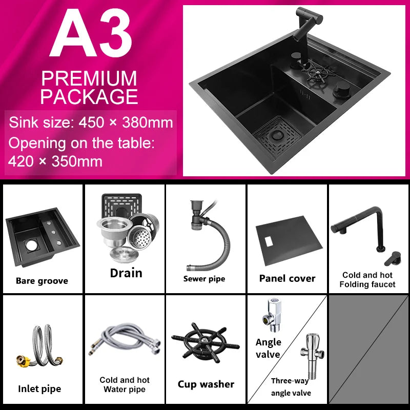 Hidden Cup Washer kitchen Sink Stainless Steel Small Bar Single Slot Washbasin Multifunctional With Cover Plate Dishwashing Pool