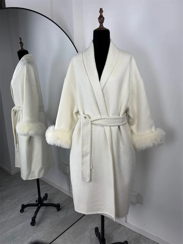 Tossy Fuchspelz-Wollmantel für Damen, kurzer Mantel, Bürodame, eleganter doppelseitiger Wollmantel, 2025, neue Strickjacke, Jacken, lockere Wolle