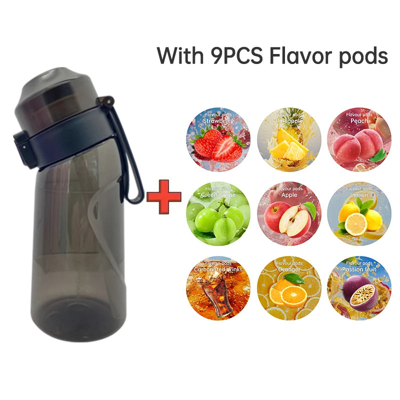 LUSQI 500ML Air Flavored Water Bottle With 9 Flavor Rings Sports Fashion Straw For Outdoor Sports Activities.