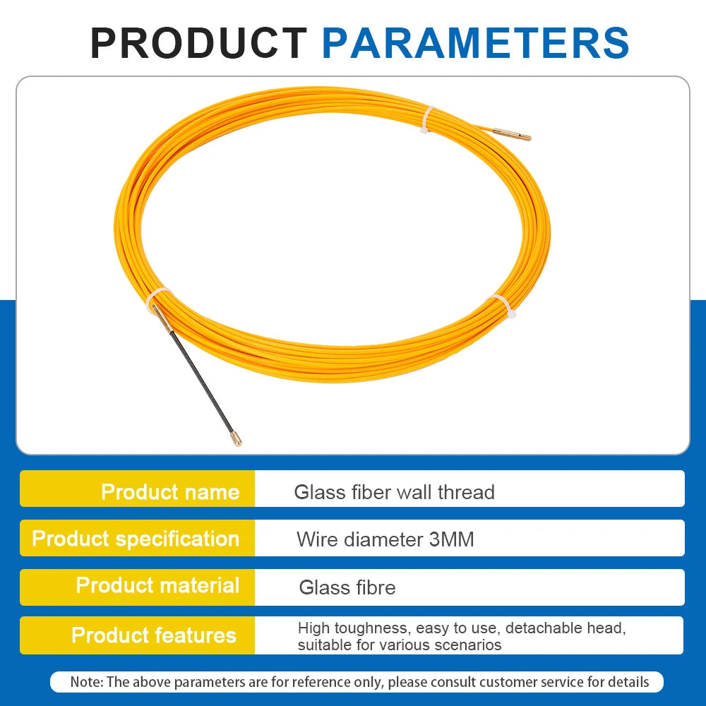 3mm 5M-50M Fiberglass Cable Puller Electrician Tape Conduit Ducting Wall Wire Threader Fish Guide Electrician Pushing Tape.