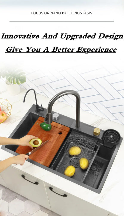 Wasserfall-Küchenspüle aus Edelstahl 304, Zughahn, Einzelschlitz, Hochdruckbecher, Waschmaschine, Café, Weinbar, Waschbecken