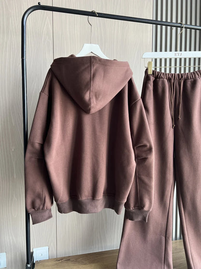 ETJ 2025 Fall/Winter new  women's casual sports oversized zipper hoodie wide leg mop sweatpants set 4174842.