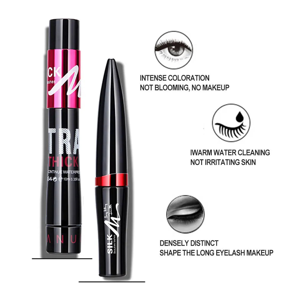 2 in 1 Waterproof Mascara 4d Silk Grafted Fiber Eyelash Lengthening Dense And Long Lasting No Halo Dye Long Beauty Makeup Set.