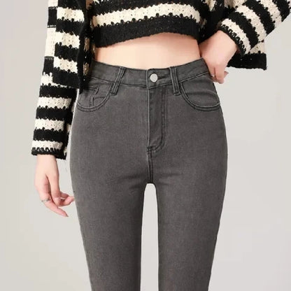 Fashion Women's Slim Skinny Jeans Comfortable Stretch Casual Solid Colours Pencil Pants Female Black Denim Trousers