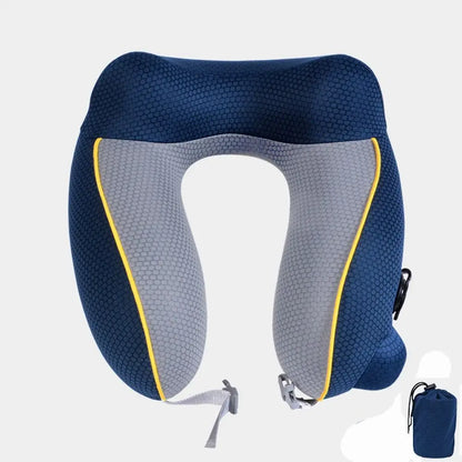 New U-shaped Travel Neck Pillow Elastic Fabric Foldable Inflatable Pillow Press Type Neck Support Cushion Airplane Pillow.