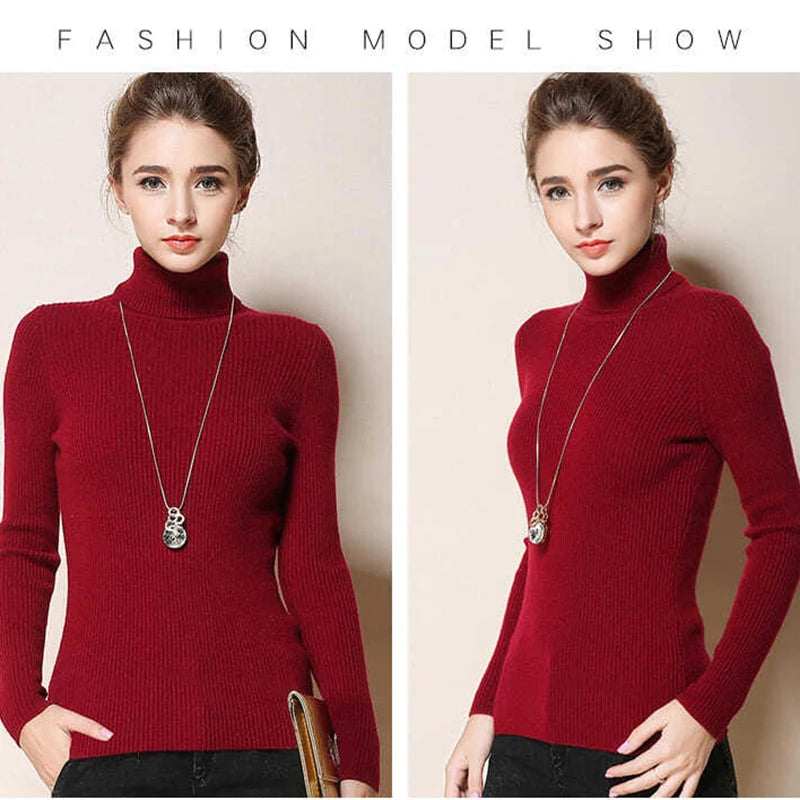 JMPRS Rollkragenpullover Frauen Mode Einfache Winter Pullover Jumper Hohe Elastische Gestrickte Herbst Weibliche Grundlegende Tops Casual Bluse