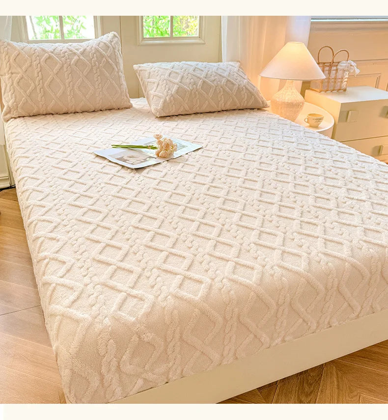 Flannel Fleece Bed Sheet for Winter Warm Sabanas Cama Matrimonial Coral Fleece Fluffy Fitted Sheets For Double Beds Sheets 3 Pc.