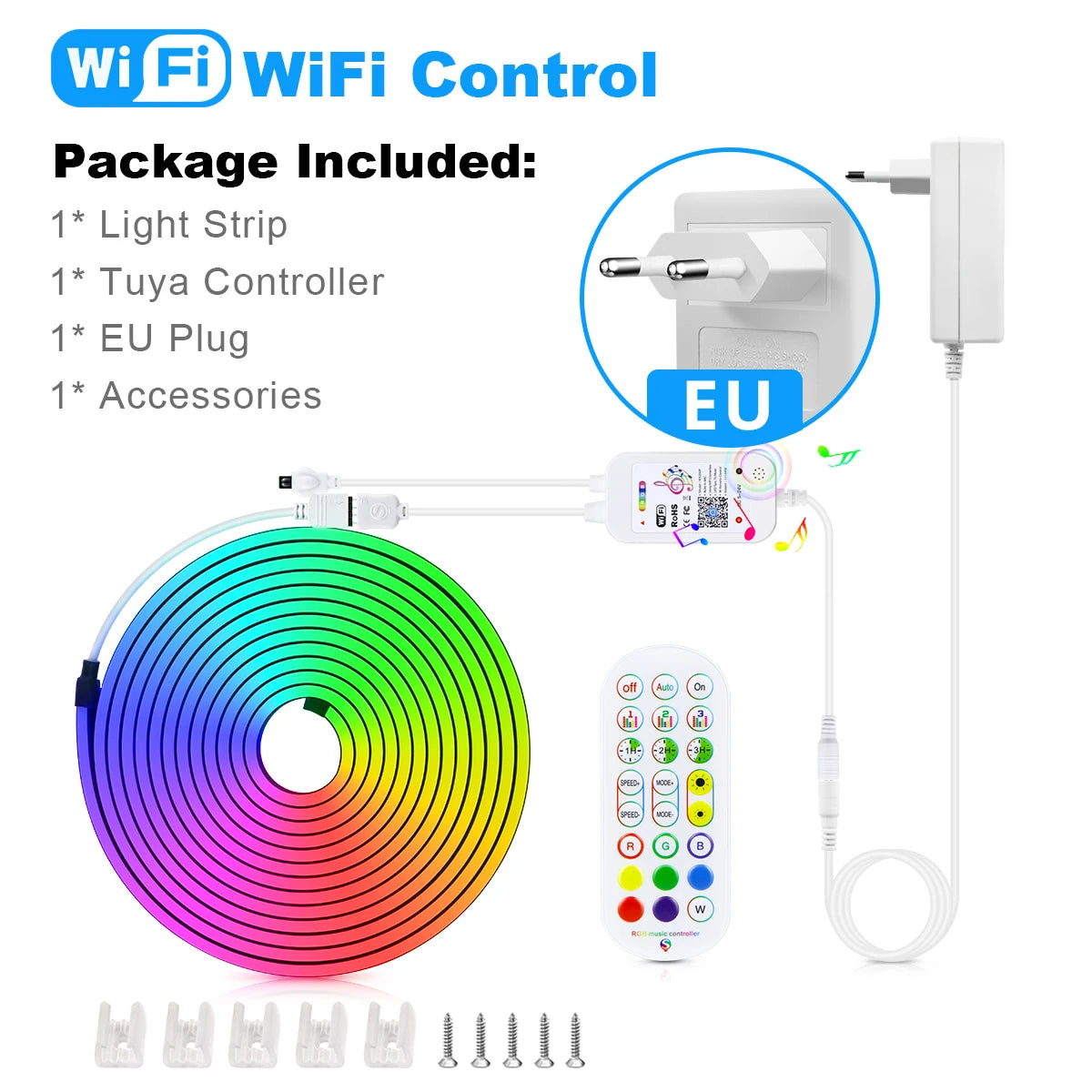 Tuya Smart WiFi LED Neon Light Strip 12V Black Silica Gel Tube RGB Bluetooth APP Neon Lamp Tape For Home Room Christmas Decor