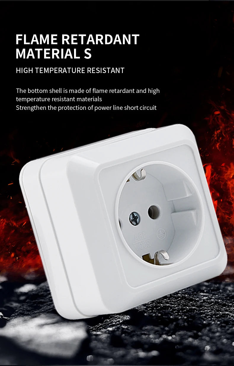 WESA Weiße Wandsteckdose, EU-Standard, Steckdose, Boden, Vintage-Oberfläche, Steckdose, Stecker, flammhemmender Kunststoff.