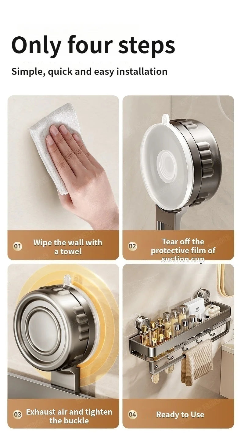 Kein Bohren, Saugnapf, selbstklebendes Badezimmerregal, Badezimmerregal, Toilette, Aluminium-Hängeregal, Badezimmer-Organizer, zum Aufhängen an der Wand