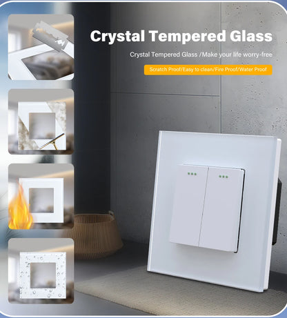 BSEED 1/2/3 Gang Wandschalter 2-Wege-Treppenlichtschalter Plus Typ-C USB-Buchse EU-Standard-Glasscheibe.