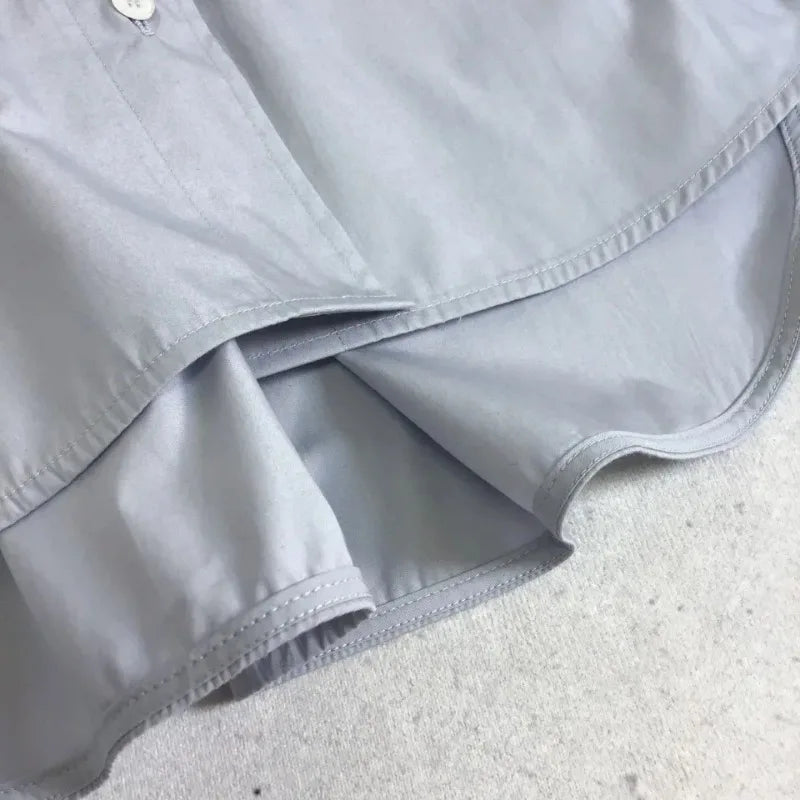 LUXURY Women's Vertical Striped Shirt, Short Front and Back, Short, Vertical Striped Shirt, Loose Long Sleeve, Commuter Style.