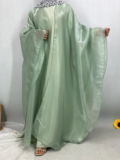 Muslim Women Dubai Abaya Stain batwing sleeve Long Dress Kimono Cardigan Kaftan Modest Robe Femme Islam African Dresses Kebaya.