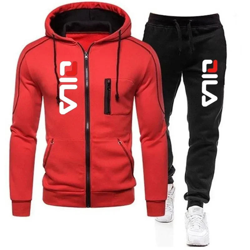 2025 Spring and Autumn casual hat top letter print top + pants, men's outdoor hooded casual full-open zipper top sportswear set.