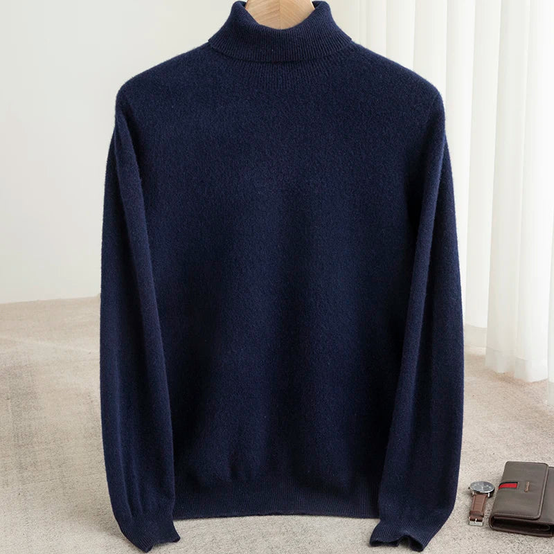 Men 100% Merino Wool Sweater Turtleneck Knitted Pullover Cashmere Warm Solid Color Clothes Business Bottoming Tops Autumn Winter.