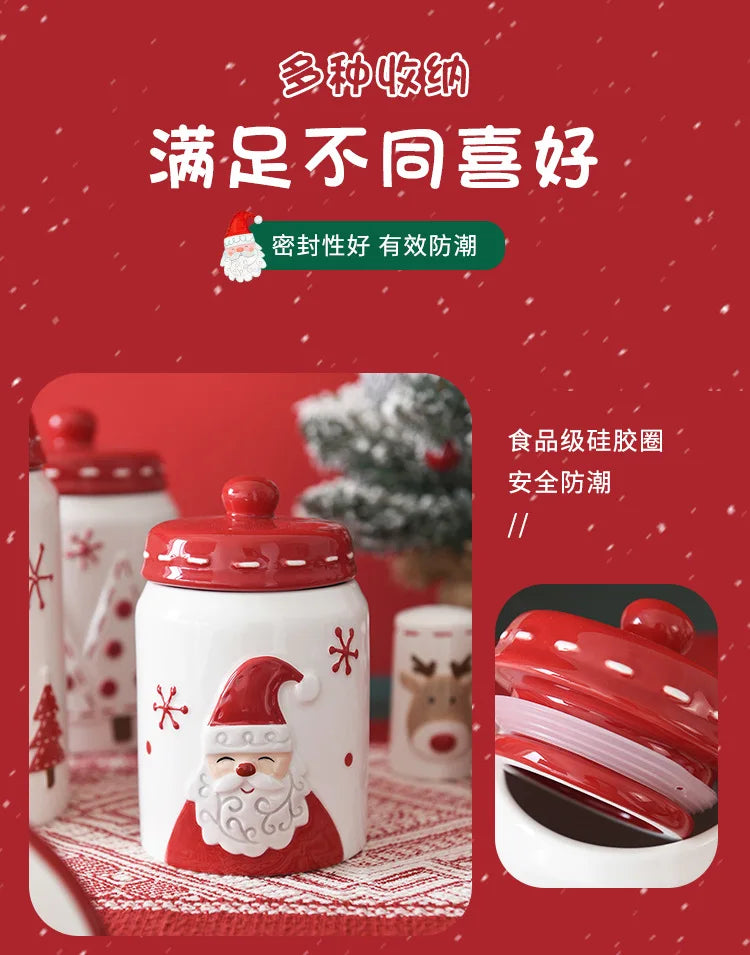 Nordic Stitching Santa Claus Dishes Plates Tableware Set Embossed Sealed Jar Seasoning Jar Western Ceramic Flat Plate Cup