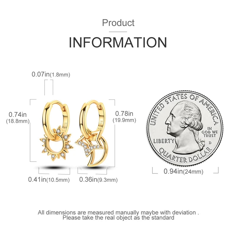 Yellow Gold Starlight Hoop Earrings For Girl Sparkling Classic Snakebone Multi-loop Earrings Star Moon 925 Silver Women Earring