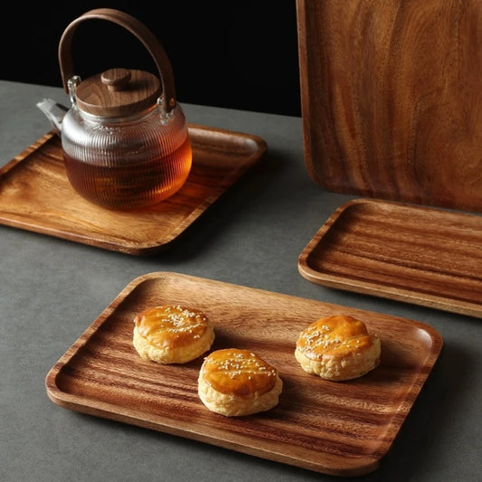 Wooden Tray Rectangular Solid Wooden Serving Tray Coffee Dessert Tea Storage Tray Kitchen Accessories.