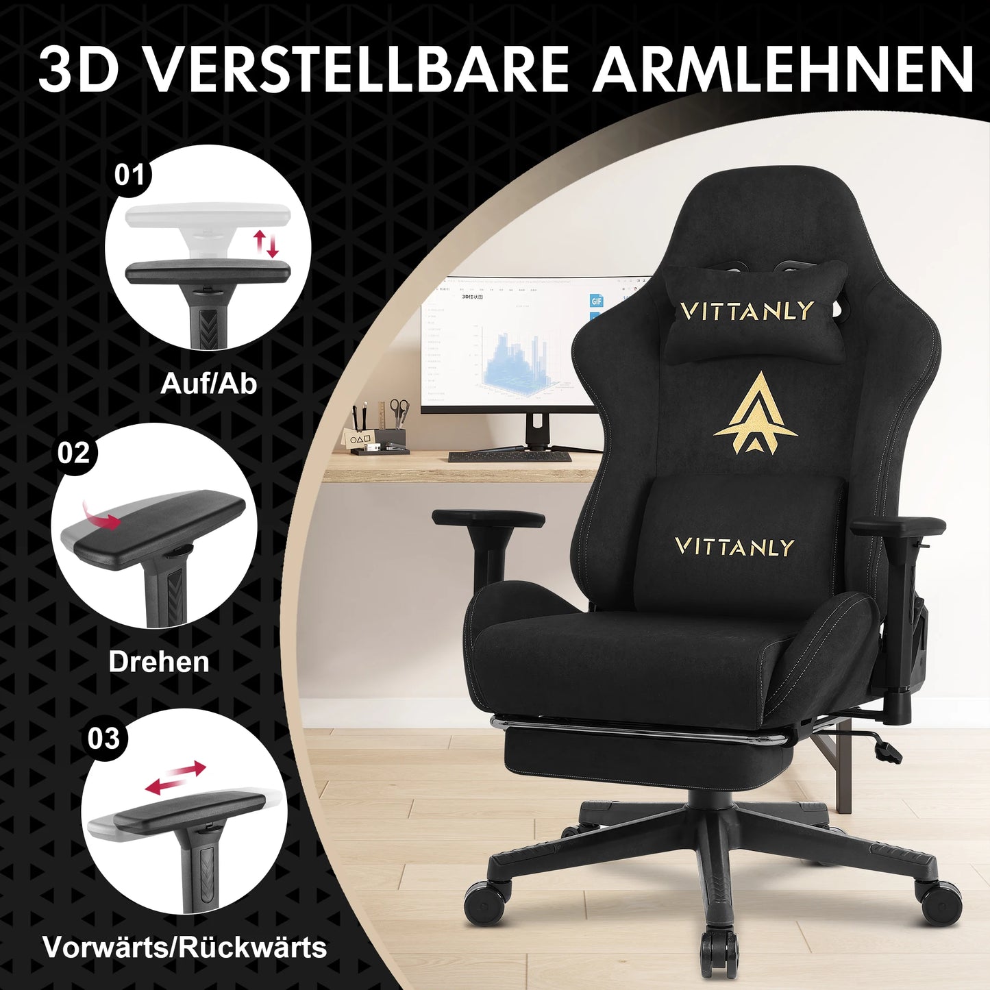 Kitinjoy Gaming-Stuhl aus natürlichem Wildleder, hohe Rückenlehne, ergonomischer Computerstuhl mit Fußstütze, bequemer Bürostuhl für Erwachsene