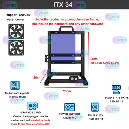 DIY  Gamer Cabinet ITX MATX ATX Open Computer Case Frame Aluminum Alloy Desktop Portable PC Rack DIY Personalized Chassis.