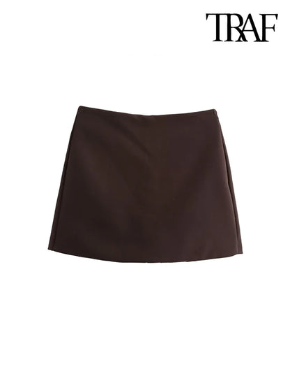 High Waist Solid Skort for Women Fashion Side Zipper Female Shorts Skirts Mujer.