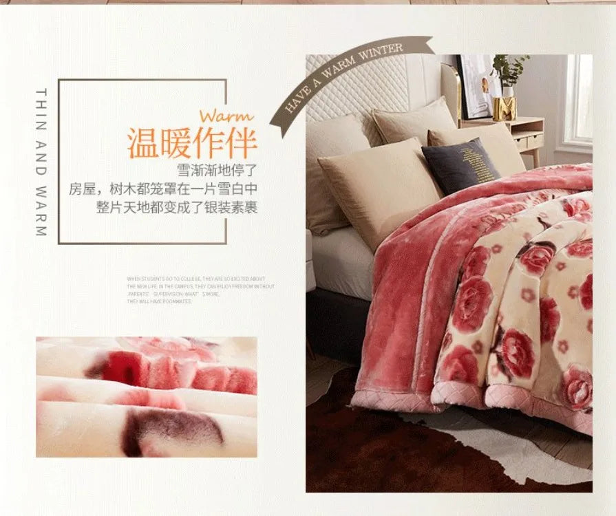 Double Layer Plush Blanket Winter Warm Comfortable Quilt Household Multiple Sizes Soft Comfortable Sheet 4 Season.