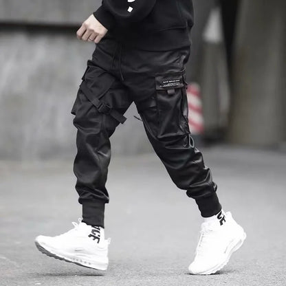 2025 Multi-pockets Ribbons Bandage Tactical  Techwear Cargo Pants Mens Harajuku Punk Hip Hop Joggers Pantalons Casual Streetwear.