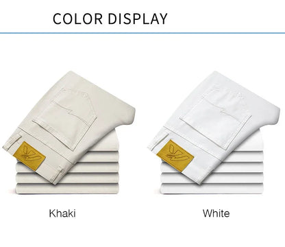2024 New Summer Thin Men's Straight Denim Cotton Stretch Creamy-white Jeans Classic Business Pants Fashion Trousers Male Brand.