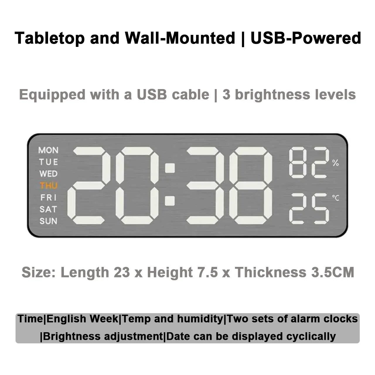 Wanduhr mit Spiegel-Bürsten-Finish, Premium-Gefühl, geräuschlos, Wanduhr, Tischwecker, Temperaturanzeige, Schlafzimmer, Büro, Wohnzimmer, Dekoration