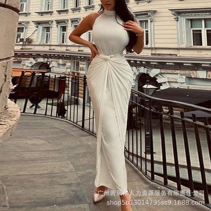 Modisches Damenkleid 2023, neue weiße, ärmellose, enge Kleider mit Taillengurt für Damen.