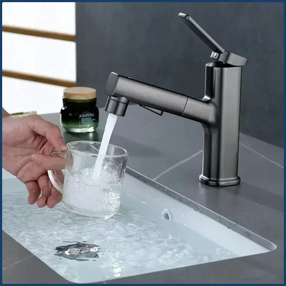 3 Function Stream Sprayer Hot Cold Brass Washbasin Faucet for Bathroom Single Handle Dual Hole Pull Out Basin Sink Mixer Tap