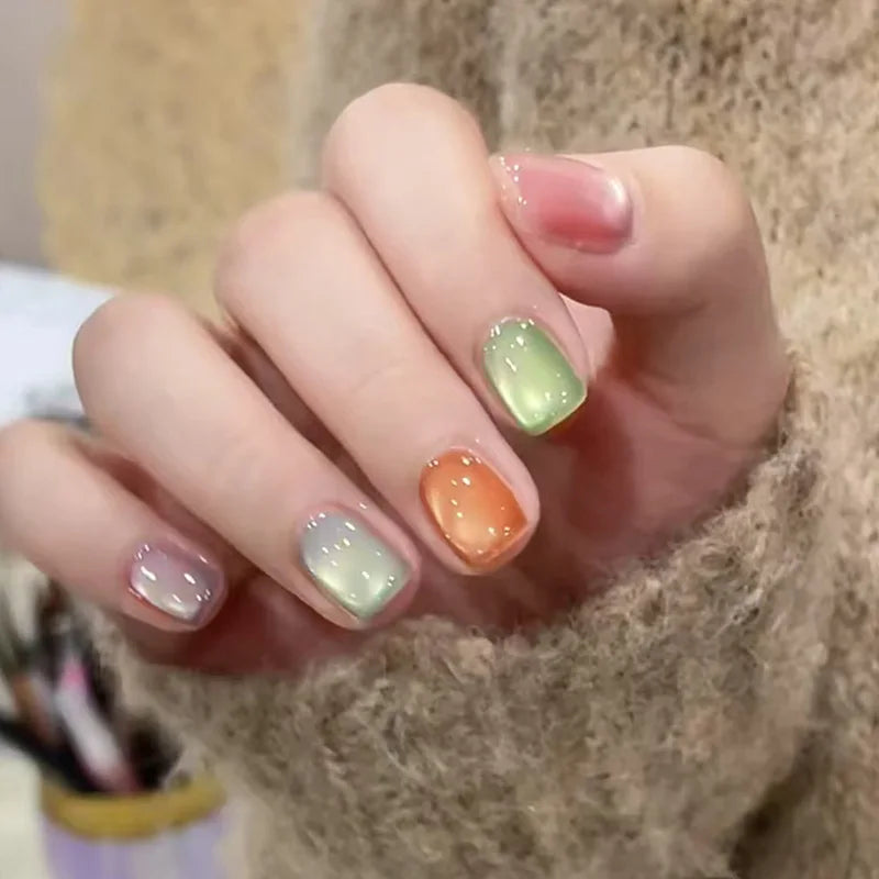 24pcs Detachable Short Press on Nails Y2k rhinestone False Nails with Glue Ballet Sweet Cool Girls Artificial False Nails Tips