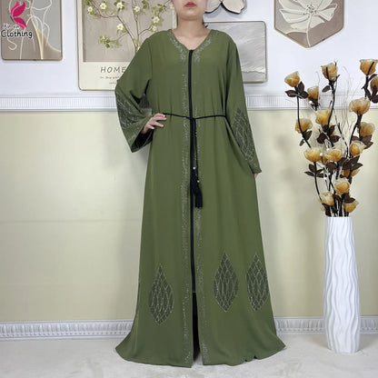 New Muslim Abayas For Women Long Sleeved Dress Dubai Lady Elegant Long Dress Islam Clothing African Abaya Loose Robe With Turban.