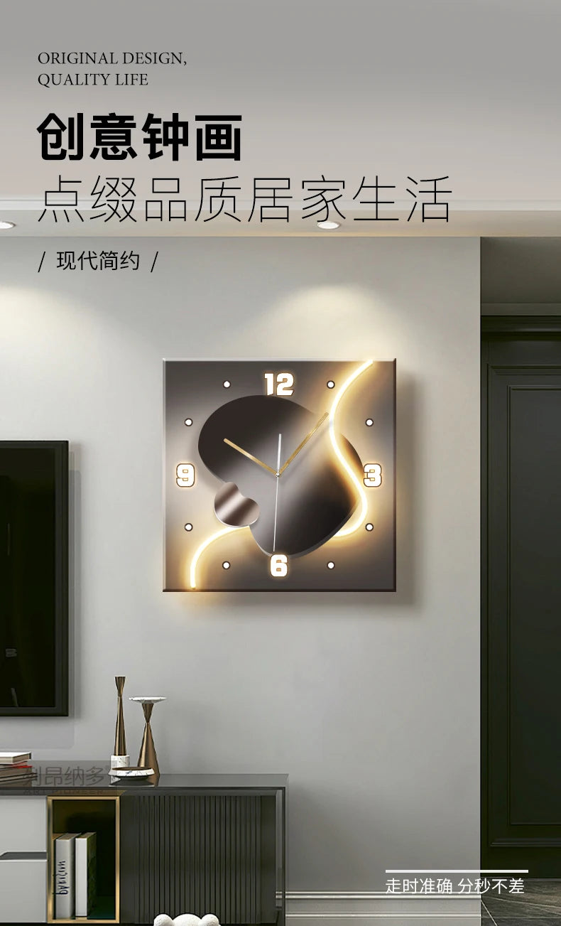 Stein zu laufen Wanduhr Wohnzimmer moderne Licht Luxus Dekoration Uhr hängen Wand leuchte High-End-Sinn Restaurant Uhr