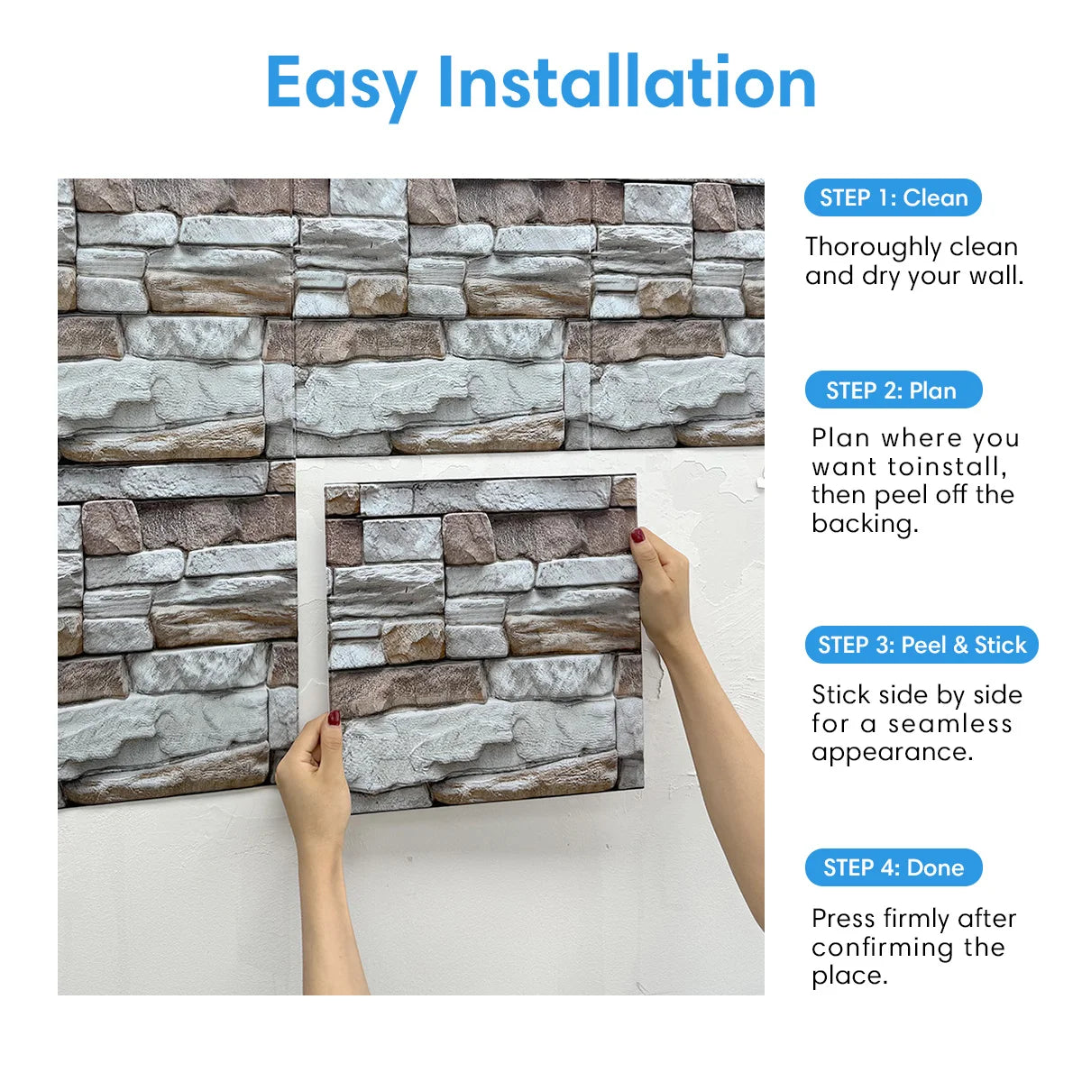 10/20Pcs 3D Faux Stone Wall Panels, Self-adhesive Panels, Kitchen Backsplash, Farmhouse Wall Decor, 30cm x 30cm