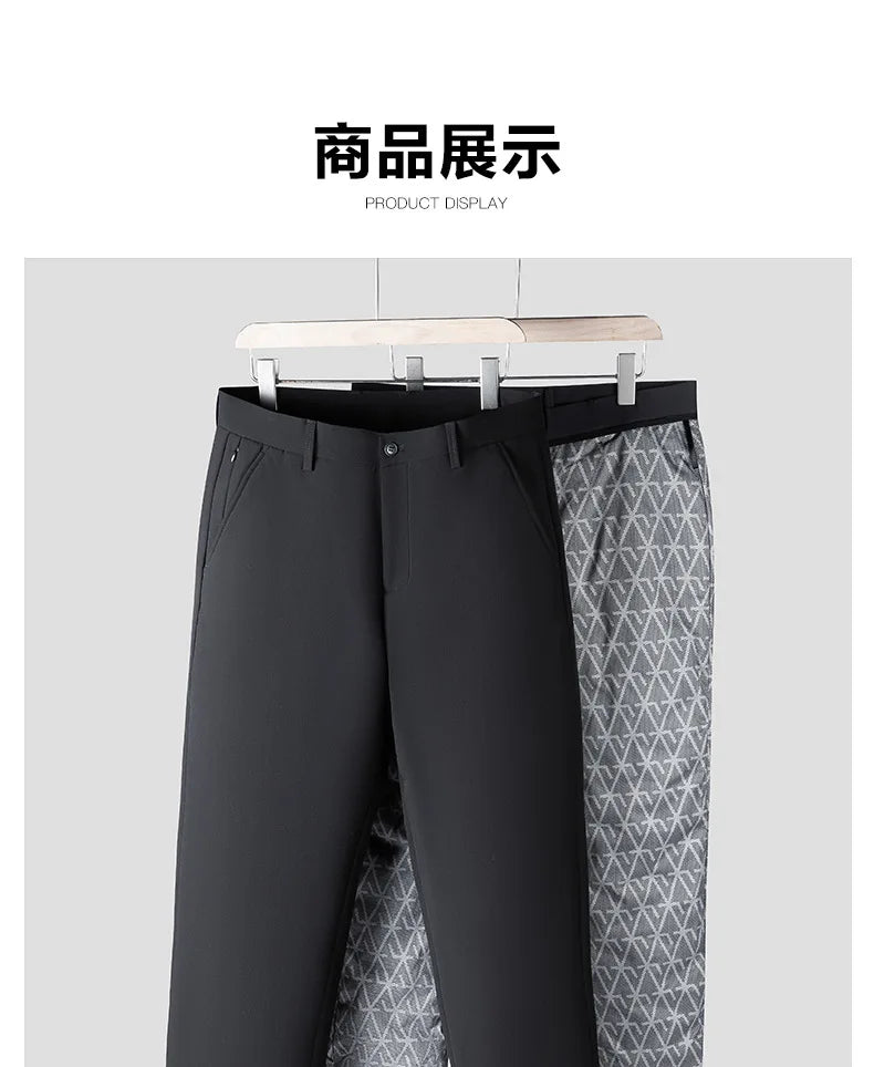 Men's Formal Down Pants 90% White Duck Down Winter Business Trousers Thickened Warm Straight Stretchable Office Pants Man PT-594