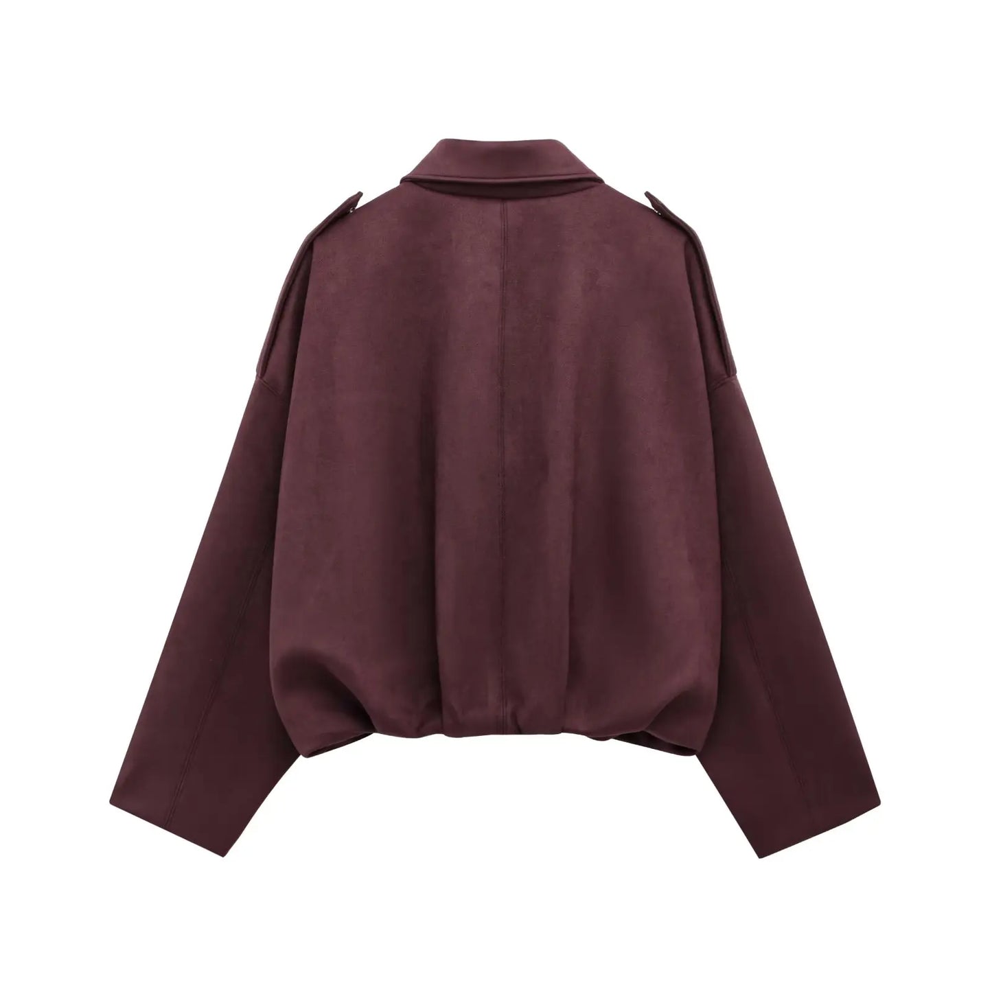 TRAFZA Damen-Jacke mit Wildleder-Textur, High Street, lange Ärmel, Umlegekragen, elastischer Reißverschluss, Knopfleiste, solider, trendiger Frühlingsmantel