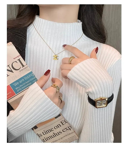 Women Long Sleeve Casual Turtleneck Warm Basic Sweater Chic Autumn Winter 2025 Pullovers Knit Jumpers Solid Color Slim Tops