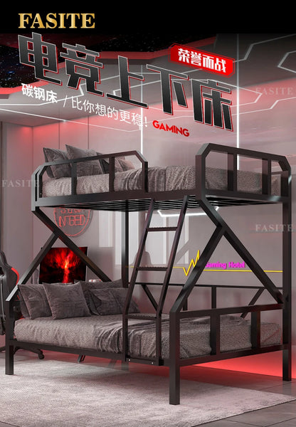 Premium E-Sport-Etagenbett aus Eisen, Hotel, Apartment, Schule, Schlafsaal, Bett, schwarzer Rahmen, Hochbett für Erwachsene, Camas, Schlafzimmermöbel