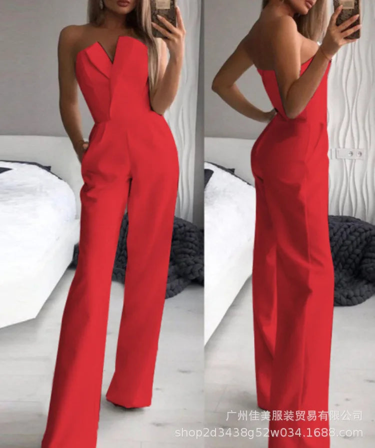 Summer Long Rompers Women Jumpsuit Elegant Strapless Summer Sleeveless Wide Leg Club Party Outfits Work 2024 White Overalls.