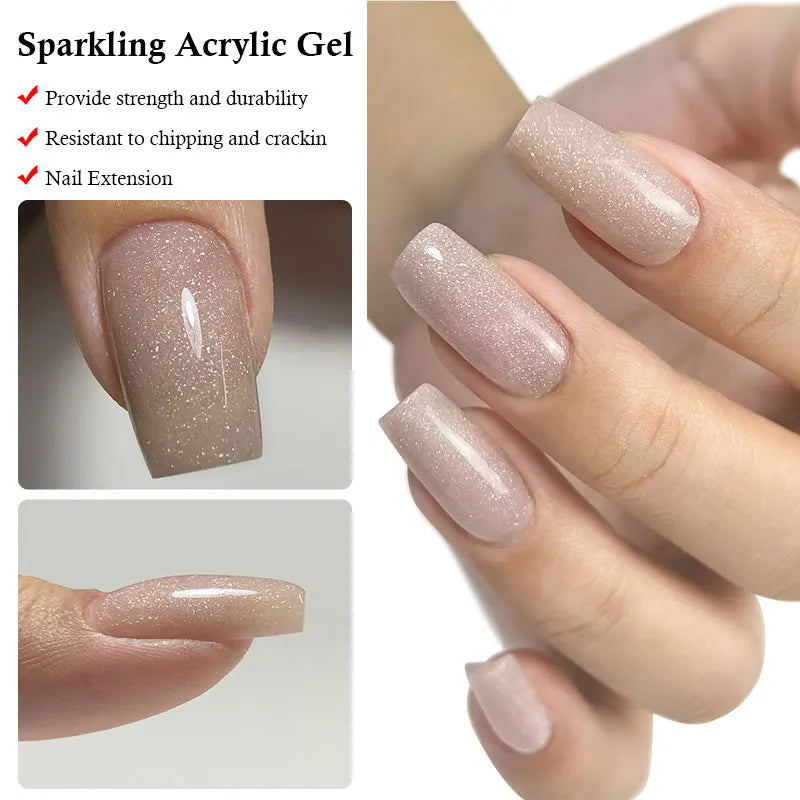MSHARE 50g/250g Shimmer Pink White Acrylic Gel TPO Free Glitter Shiny Extension Acryl Hard Gel Nails Sculpting Construction.