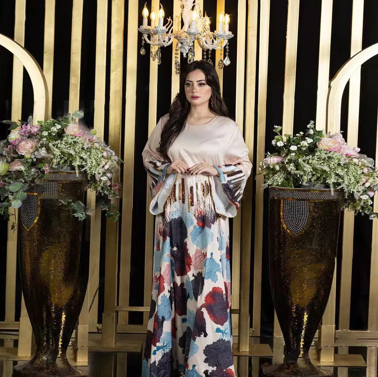 Uni Arab Saudi Printing Sequins Long Dresses Galabia Muslim Eid Women Abayas Islam Clothing Turkish African Kebaya 2025 New.