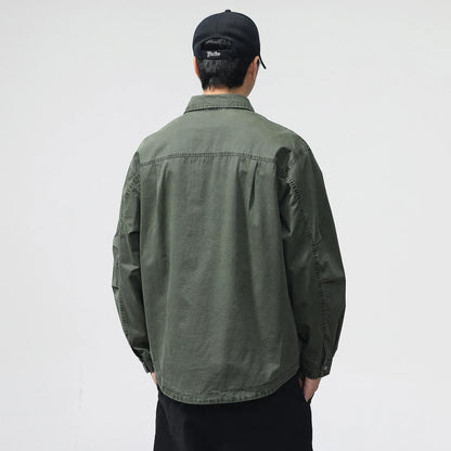 Autumn Fashion Vintage Shirt Style Jacket Men Streetwear Loose Casual Plus Size Washed Cotton Cargo Jacket Man Coat Outerwear.