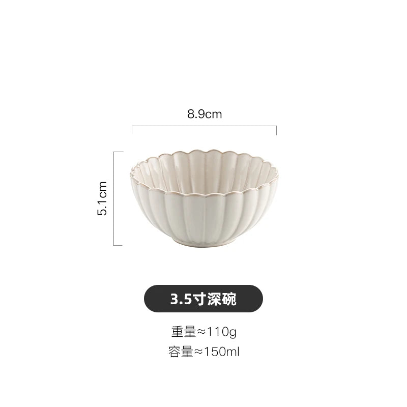 Nordic Household White Bowls Dinner Plates Ceramic White Glaze Tableware Set Western Steak Dish Salad Bowl Vegetable Fish Plate