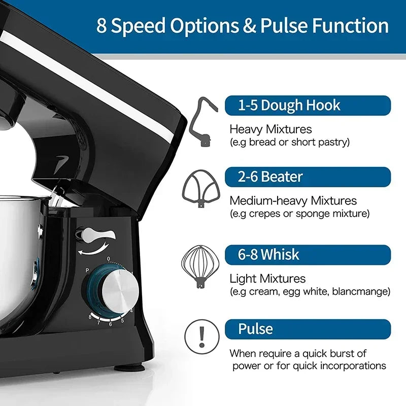 Electric Stand Mixer, 8 Speed Tilt-Head,  4.5L Stainless Steel Bowl, Kitchen Electric Mixer with Dough Hook, Wire Whip & Beater.